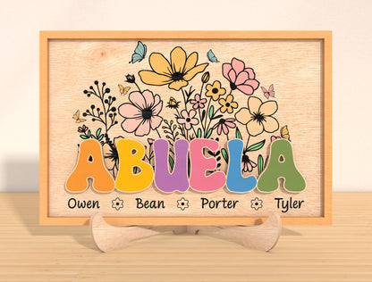 Personalized Mother’s Day Floral Name Sign Laser Cut File | Custom Mom & Grandma Decor | Colorful Botanical Style | Glowforge, xTool, LightBurn, etc.