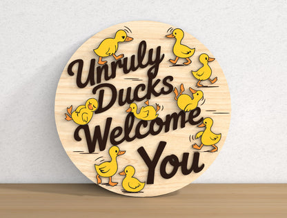 Funny Duck Door Hanger SVG Bundle 8 Round Sign Designs for xTool Glowforge LightBurn