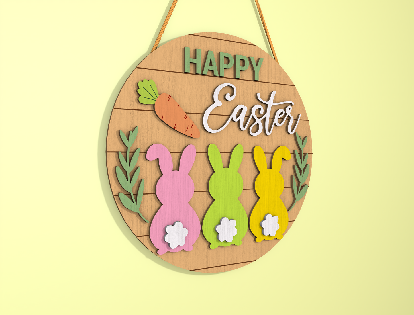 Happy Easter Bunny Round Door Sign SVG Layered Decor for Glowforge