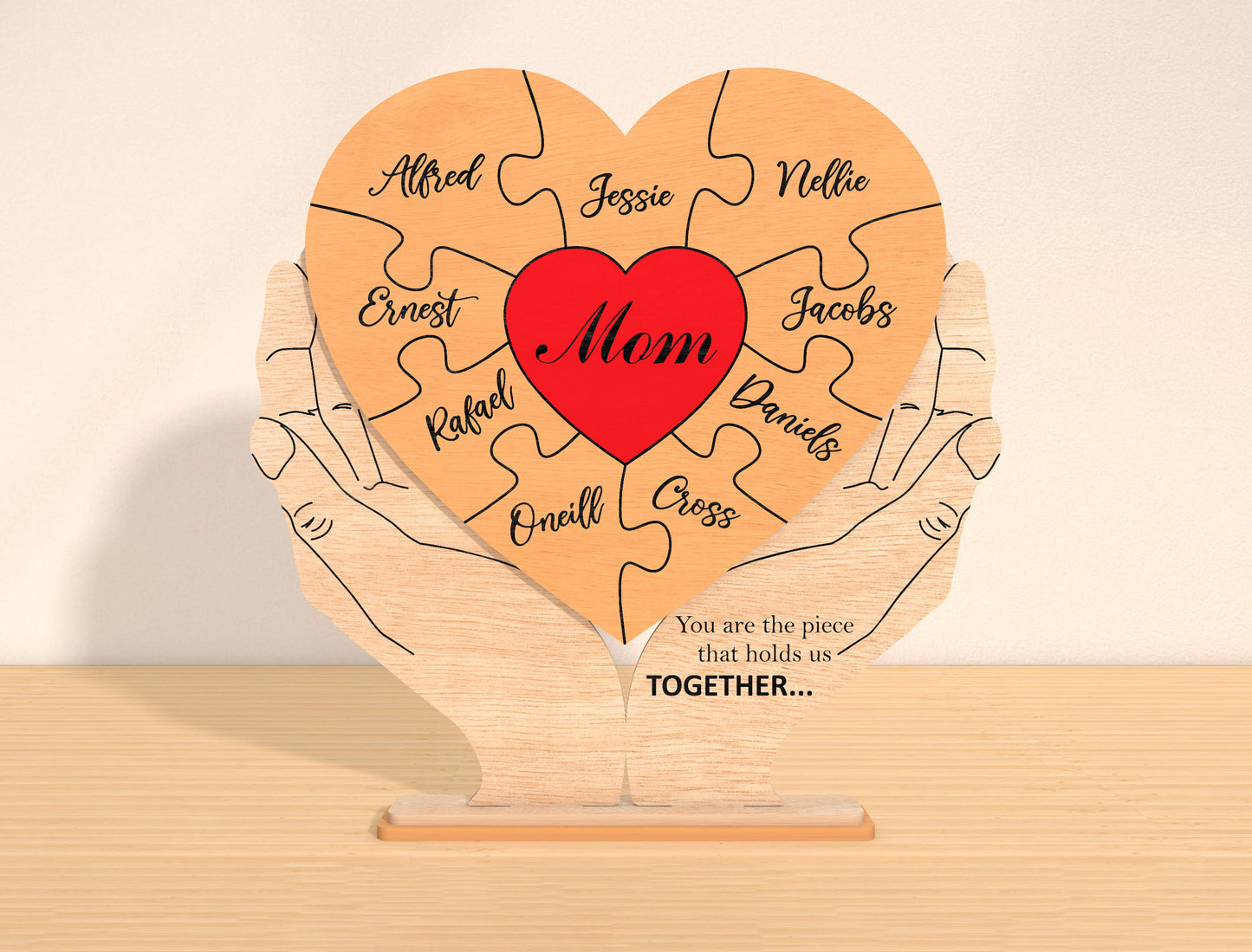 Personalized Mom Puzzle Heart Sign SVG for Glowforge and xTool