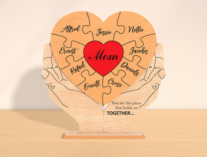 Personalized Mom Puzzle Heart Sign SVG for Glowforge and xTool