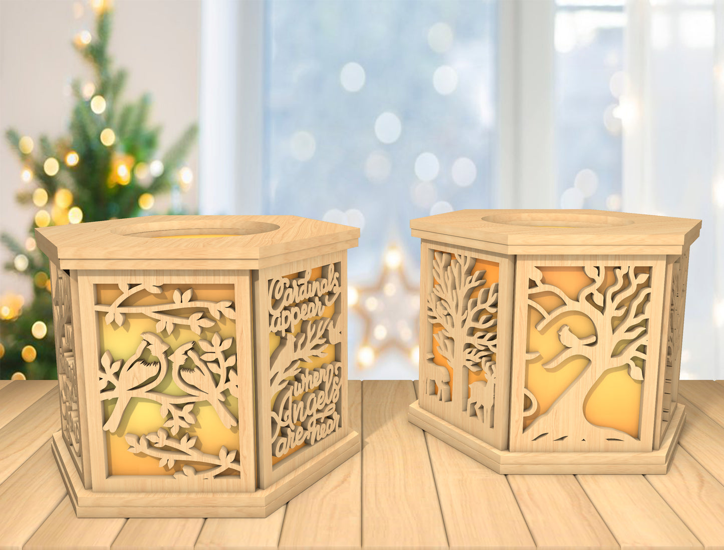 Cardinal Lantern SVG Wooden LED Candle Holder Laser Cut File for Glowforge and xTool