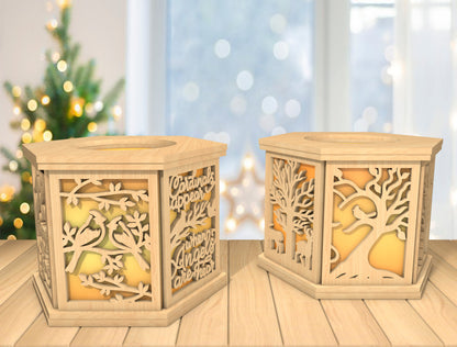 Cardinal Lantern SVG Wooden LED Candle Holder Laser Cut File for Glowforge and xTool