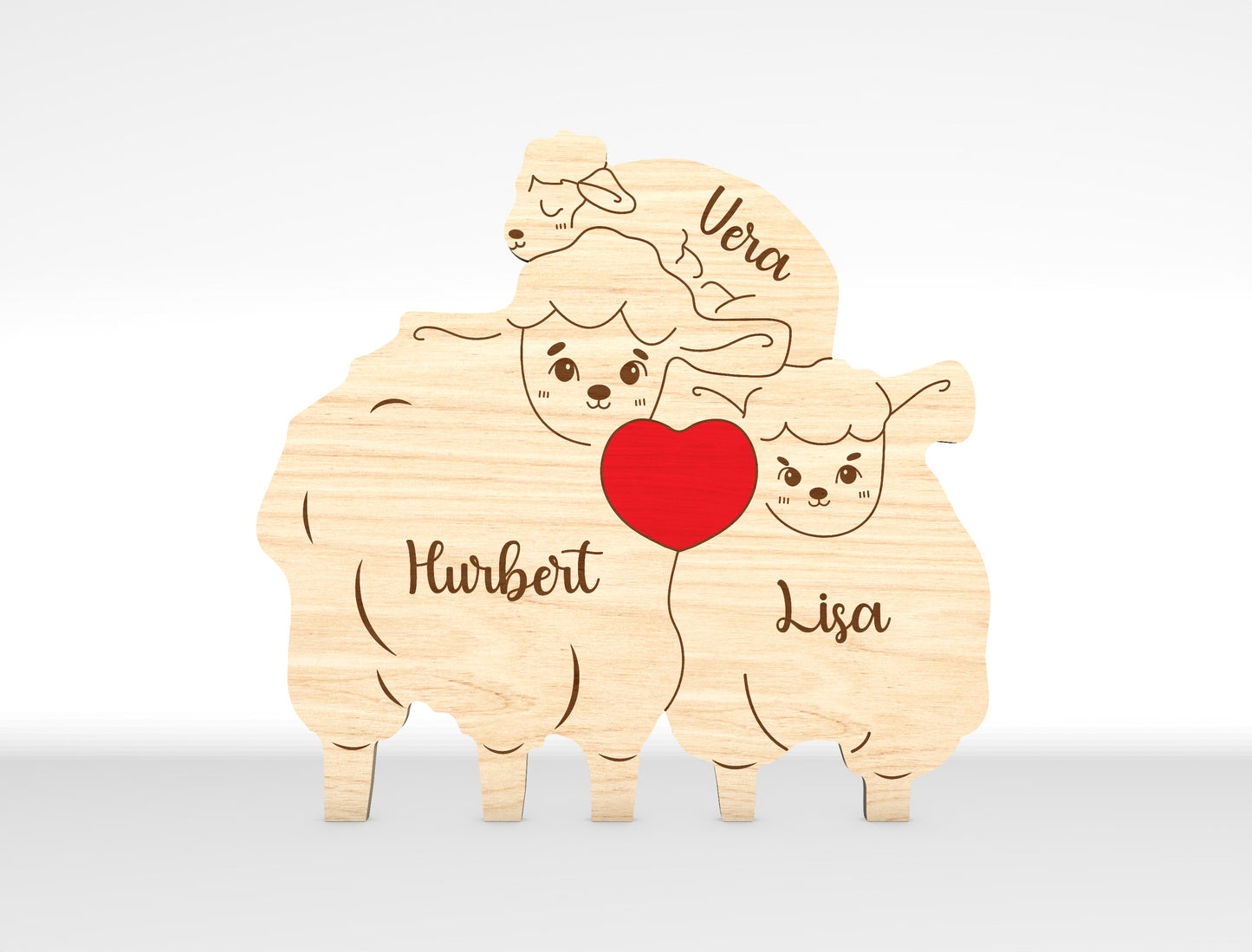 Personalized Family Sheep Puzzle SVG Laser Cut File for Glowforge and LightBurn