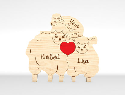 Personalized Family Sheep Puzzle SVG Laser Cut File for Glowforge and LightBurn