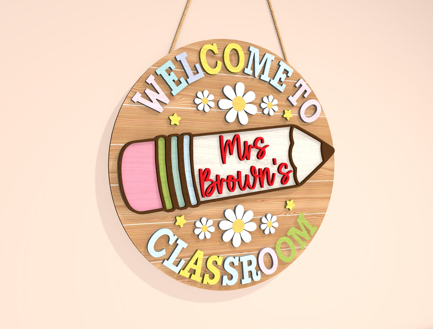 Personalized Teacher Pencil Door Sign SVG Laser Cut File for xTool and Glowforge