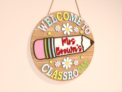 Personalized Teacher Pencil Door Sign SVG Laser Cut File for xTool and Glowforge