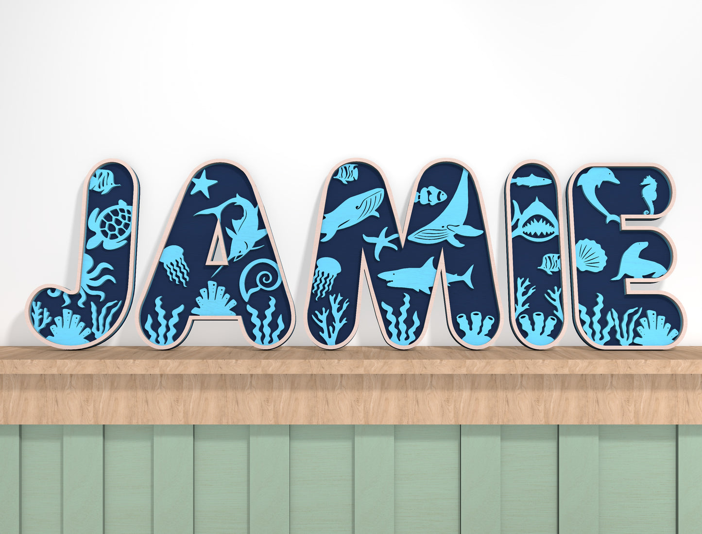 Personalized Ocean Alphabet Nursery SVG for Glowforge and xTool