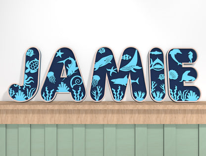 Personalized Ocean Alphabet Nursery SVG for Glowforge and xTool