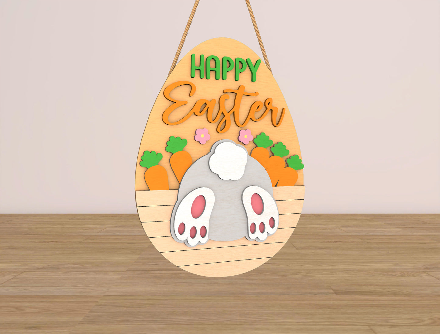 Happy Easter Door Hanger SVG Bunny Butt Egg Sign for LightBurn and xTool