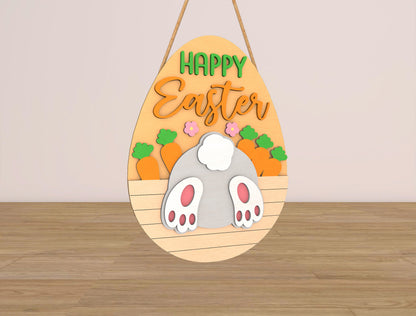 Happy Easter Door Hanger SVG Bunny Butt Egg Sign for LightBurn and xTool