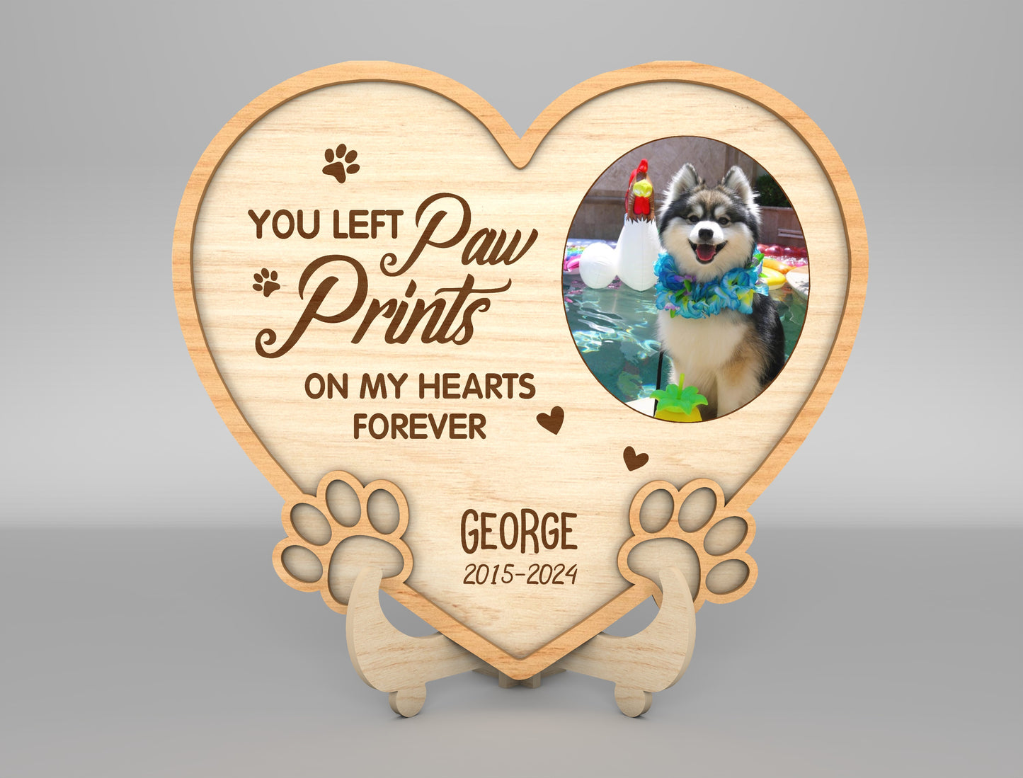 Heart Pet Memorial Tabletop Sign SVG Paw Photo Frame Laser Cut File for LightBurn