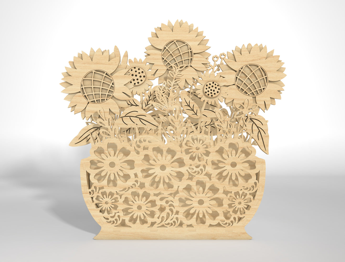 Wooden 3D Flower Pot SVG Floral Basket Decor for LightBurn and xTool