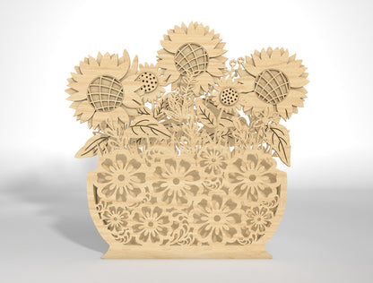 Wooden 3D Flower Pot SVG Floral Basket Decor for LightBurn and xTool