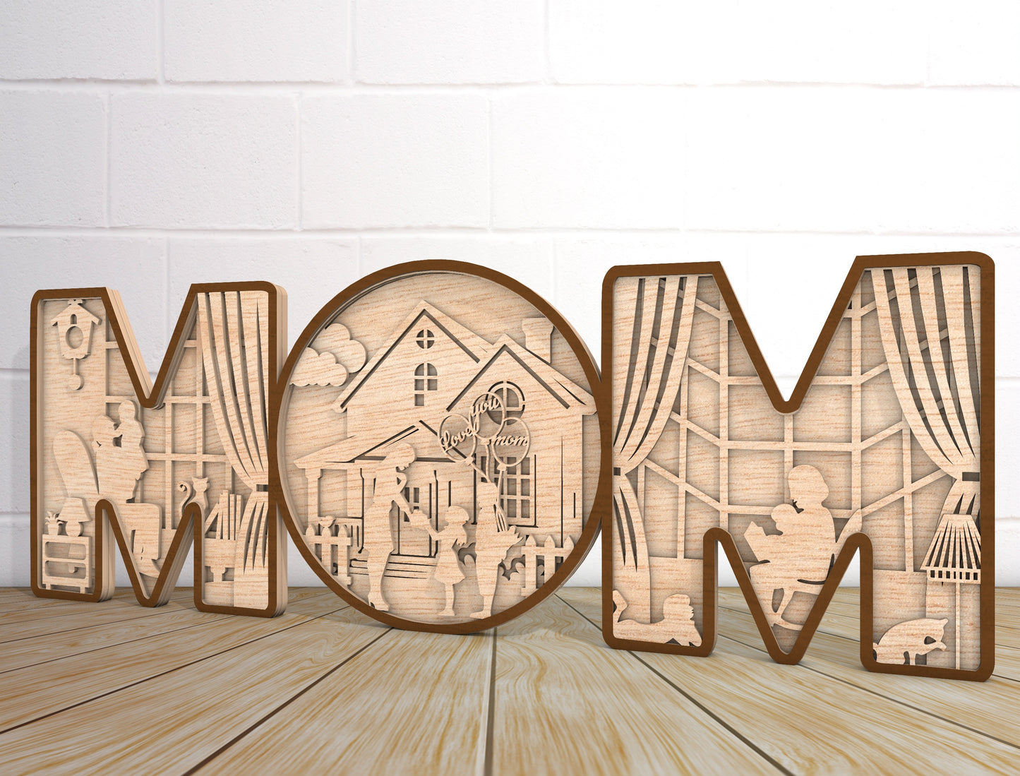 MOM Multilayer Shadow Box SVG Mother and Child for LightBurn and xTool