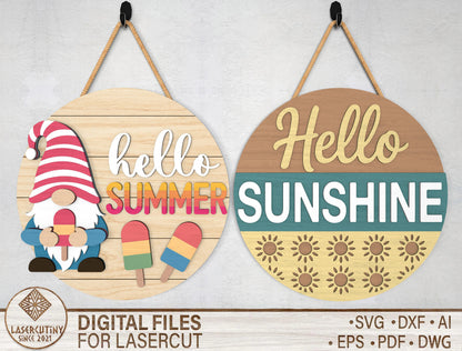 Hello Sunshine Door Hanger SVG Bundle for Glowforge and xTool