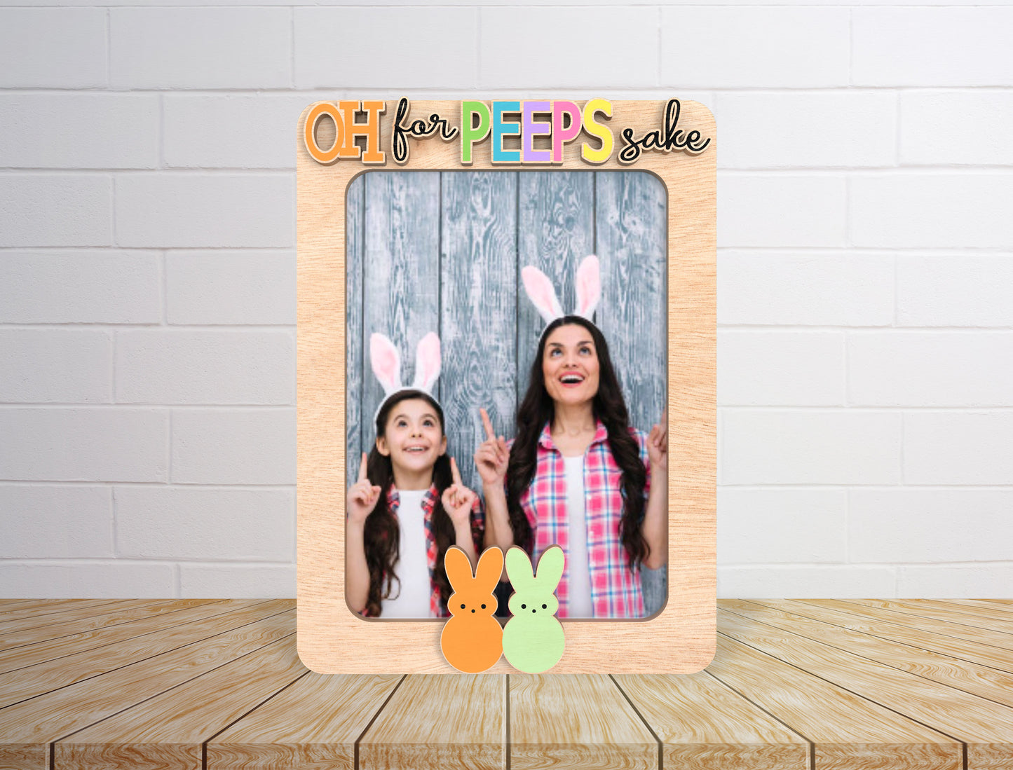 Personalized Easter Bunny Family Photo Frame Laser Cut File | Oh For Peeps Sake | Glowforge, xTool, LightBurn, etc.
