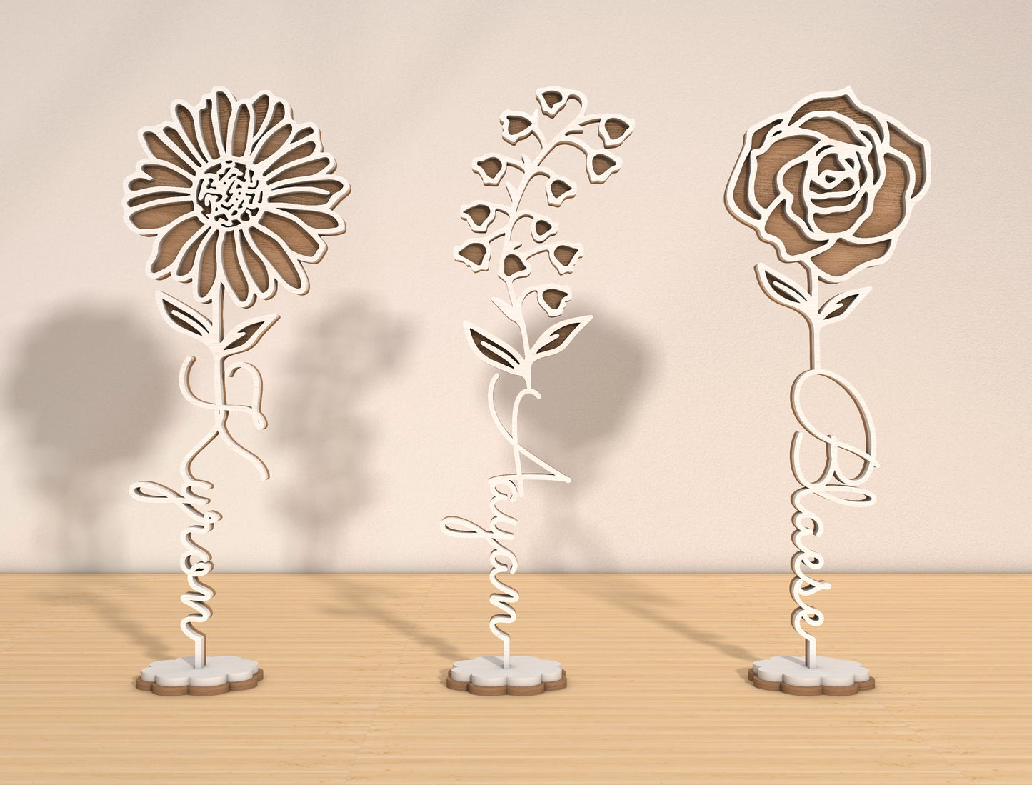 Month Flower Name Stand Laser Cut File Bundle | Floral Decor | Mother’s Day Design | Glowforge, xTool, LightBurn, etc.