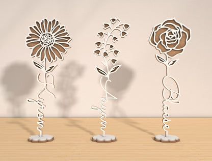 Month Flower Name Stand Laser Cut File Bundle | Floral Decor | Mother’s Day Design | Glowforge, xTool, LightBurn, etc.