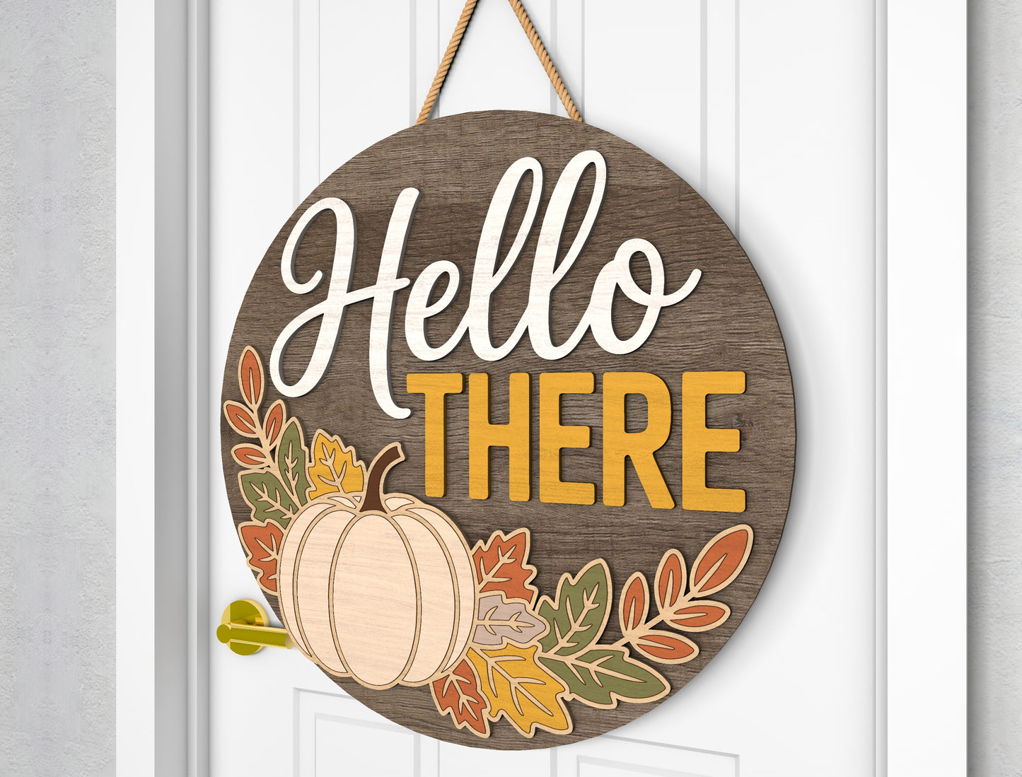 Hello Fall and Hello There Pumpkin Door Hanger SVG Set for Glowforge xTool LightBurn 2 Designs