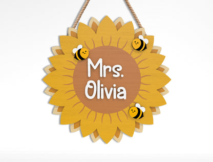 Personalized Teacher Sunflower Classroom Sign SVG Bundle Laser Cut File for Glowforge