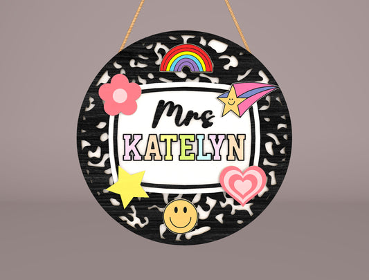 Personalized Retro Doodle Door Sign SVG for Glowforge and LightBurn