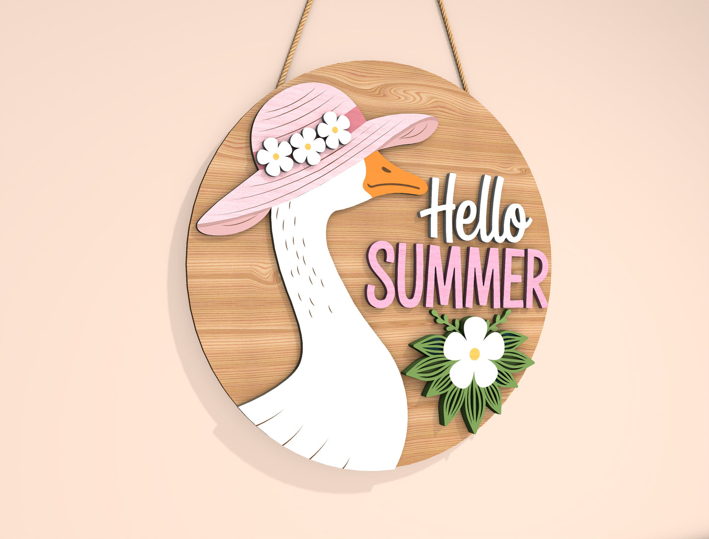 “Hello Summer” Goose Door Sign SVG for Glowforge and xTool