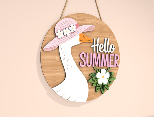 “Hello Summer” Goose Door Sign SVG for Glowforge and xTool