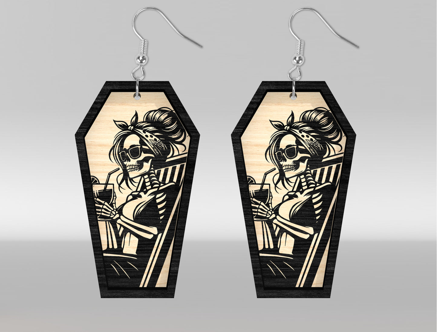8 Skeleton Coffin Earrings SVG Halloween Laser Cut Bundle for LightBurn