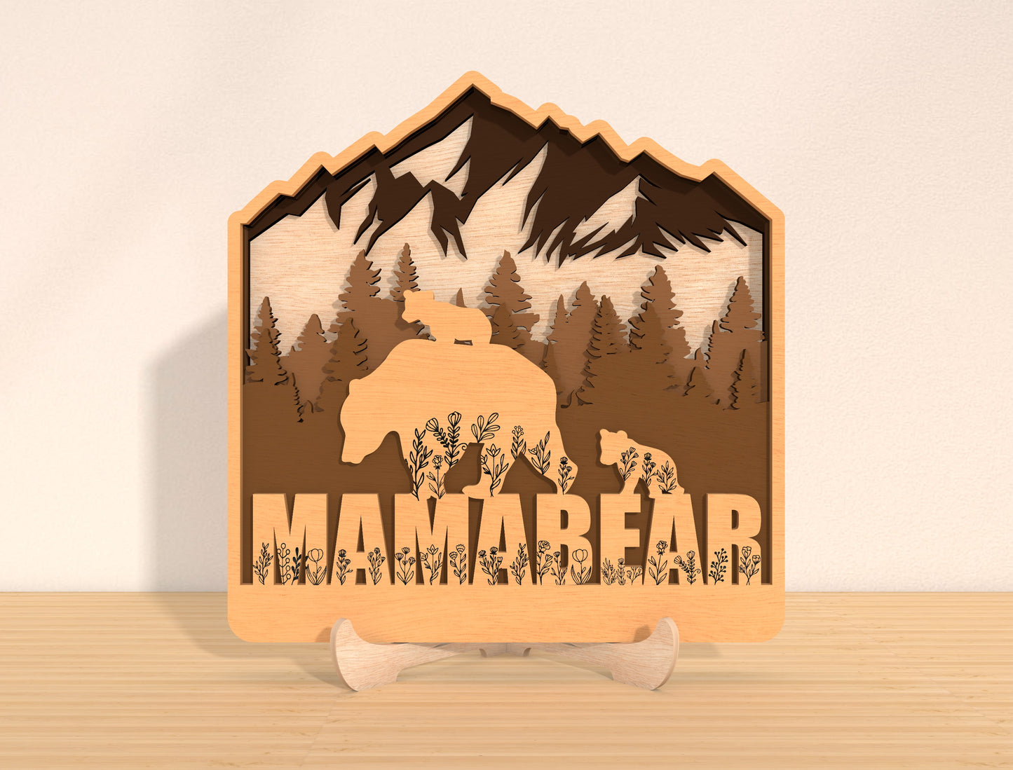 Bear Family Mountain Sign SVG Laser Cut File for LightBurn and Glowforge