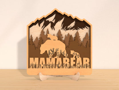 Bear Family Mountain Sign SVG Laser Cut File for LightBurn and Glowforge
