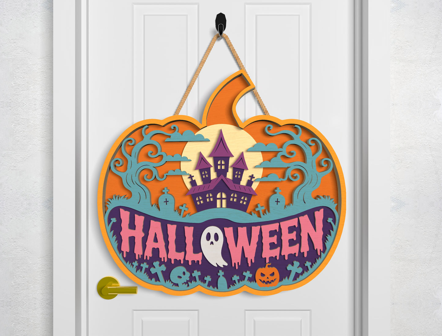Halloween Pumpkin Door Sign SVG Laser Cut Files for Glowforge