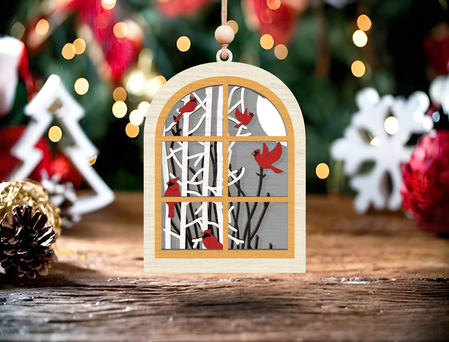 Winter Window Cardinal Ornament SVG for xTool and Glowforge