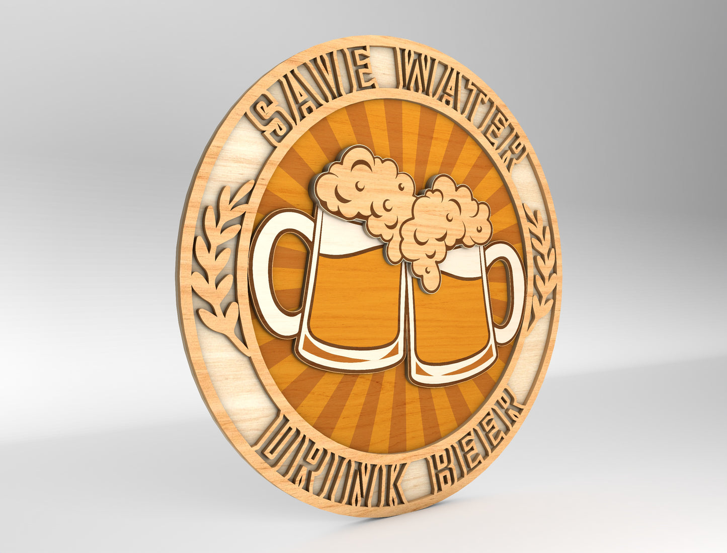 Cheers Beer Mug Round Sign SVG Laser Cut File for Glowforge and LightBurn
