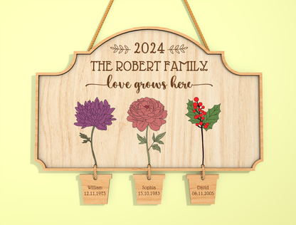 Custom Name Birth Flower Hanging Tag Sign SVG for LightBurn