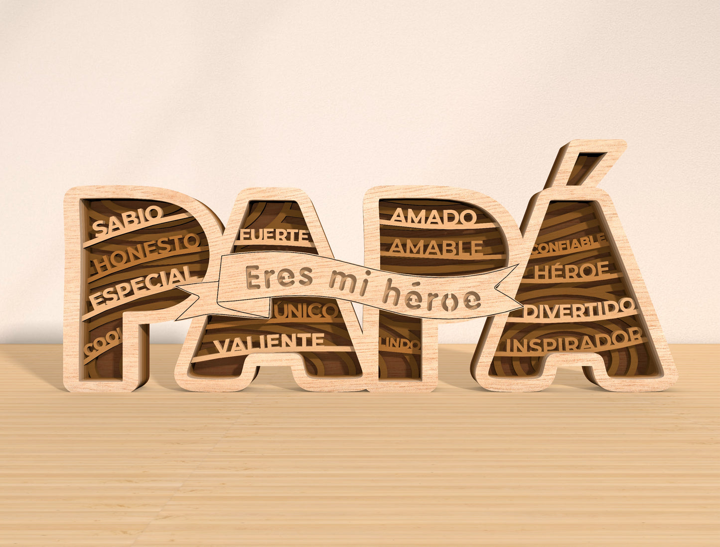 Papá & Mamá Hero Word Laser Cut File | Spanish Family Quote Decor | Layered Wooden Typography | Glowforge, xTool, LightBurn, etc.
