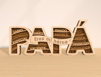 Papá & Mamá Hero Word Laser Cut File | Spanish Family Quote Decor | Layered Wooden Typography | Glowforge, xTool, LightBurn, etc.