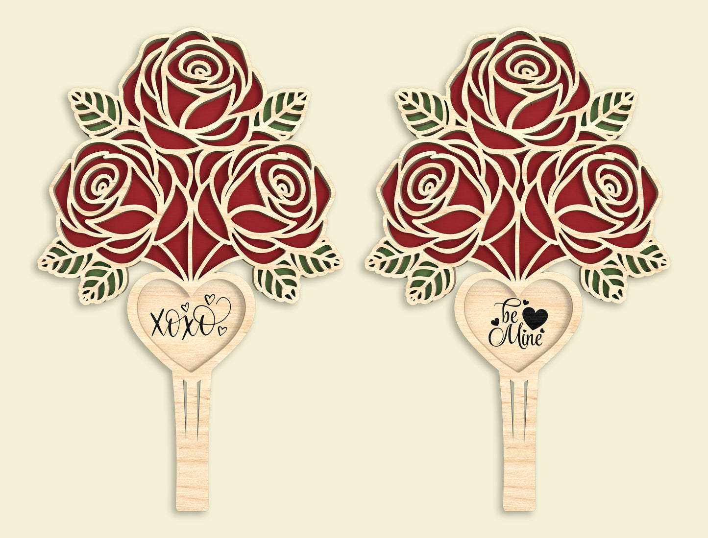Rose Bouquet Pick Laser Cut File Bundle | Valentine Floral Decor | Wooden Rose Topper | Glowforge, xTool, LightBurn, etc.