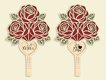 Rose Bouquet Pick Laser Cut File Bundle | Valentine Floral Decor | Wooden Rose Topper | Glowforge, xTool, LightBurn, etc.
