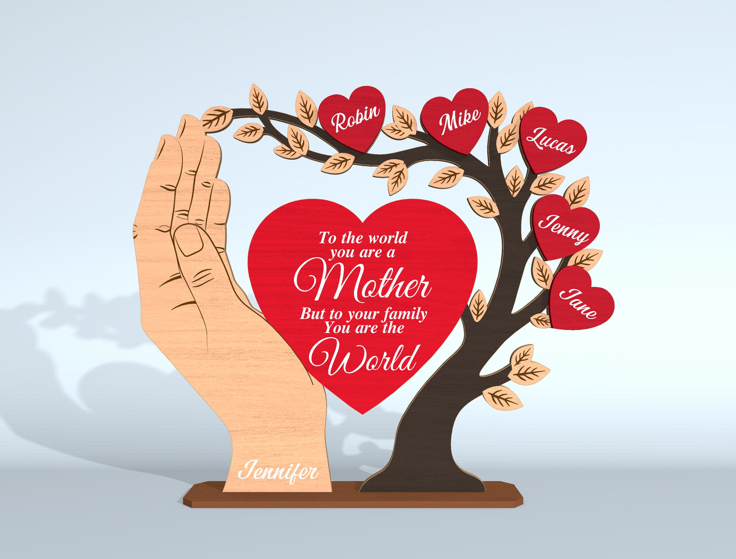 Family Tree Hand Sign SVG Personalized Heart Names for LightBurn