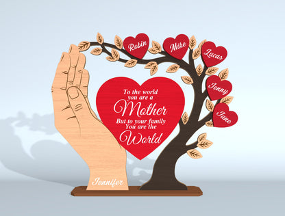 Family Tree Hand Sign SVG Personalized Heart Names for LightBurn