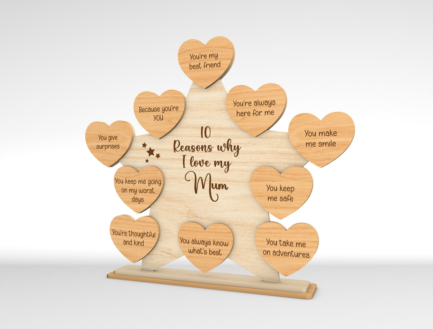 10 Reasons I Love My Mom Star Heart Sign SVG Laser Cut File for Glowforge and LightBurn