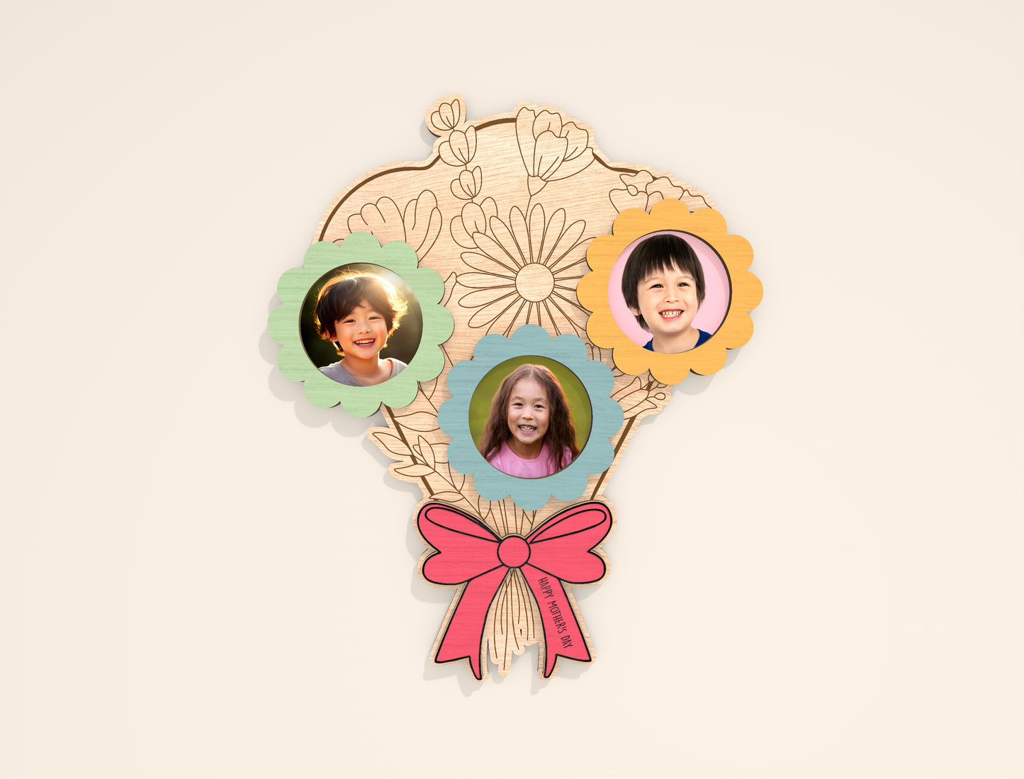 Mother’s Day Bouquet Photo Frame Laser Cut File | Floral Picture Holder | Personalized Wooden Decor | Glowforge, xTool, LightBurn , etc...