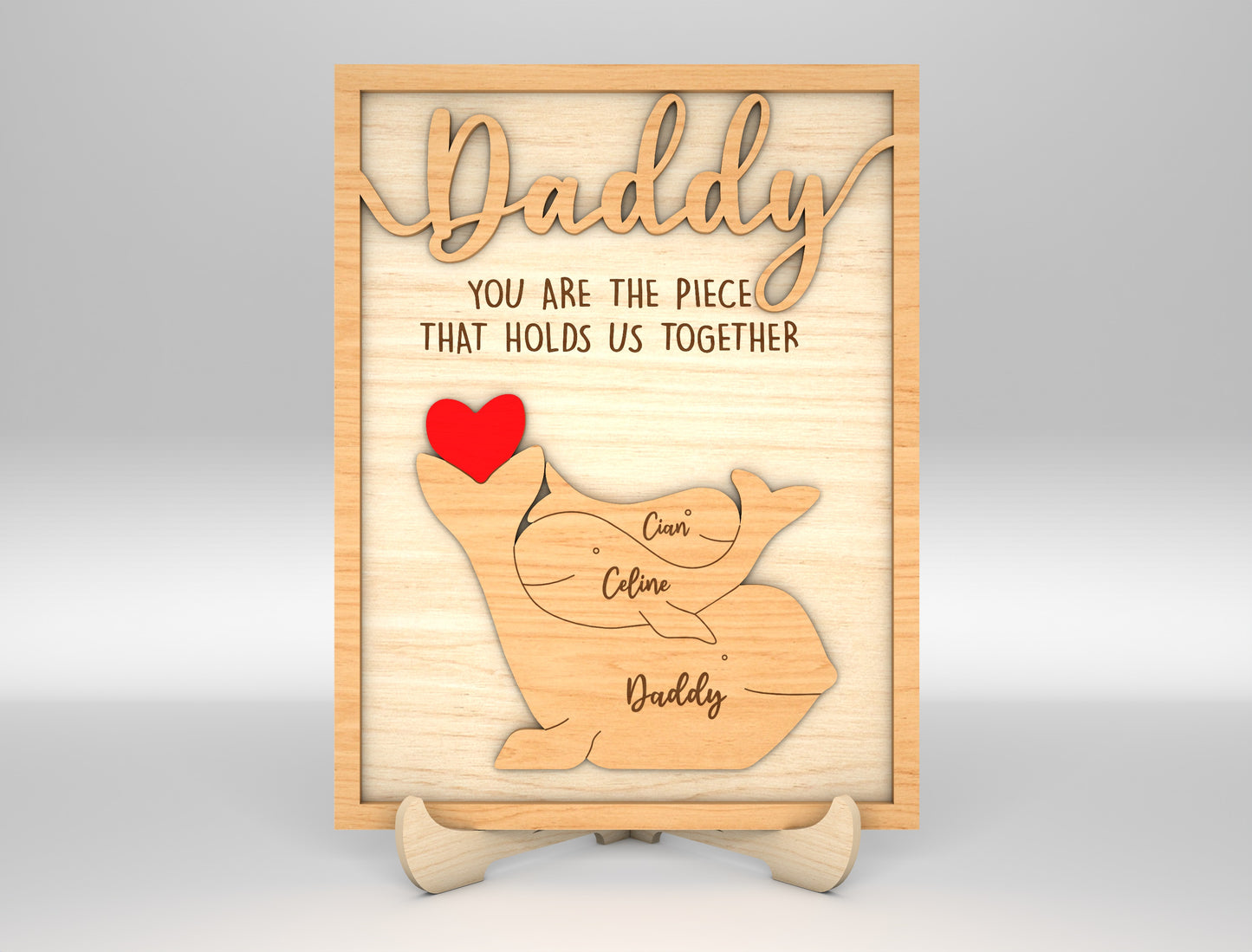 Dad Whale Family Custom Name Sign SVG Laser Cut File for LightBurn and xTool
