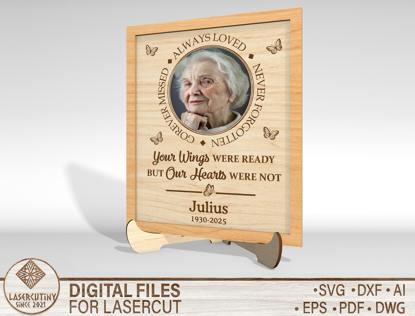 Memorial Photo Frame Tabletop SVG Laser Cut File for Glowforge, xTool, or LightBurn