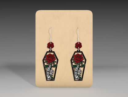 Halloween Coffin Earrings SVG Bundle 5 Skeleton Rose Designs for xTool Glowforge