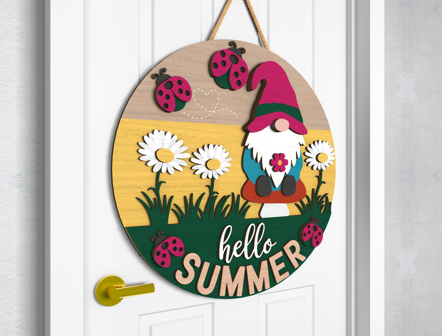 Hello Summer Gnome Door Hanger SVG Laser Cut File for xTool and Glowforge