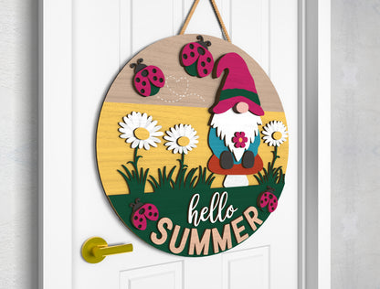 Hello Summer Gnome Door Hanger SVG Laser Cut File for xTool and Glowforge