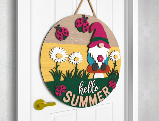 Hello Summer Gnome Door Hanger SVG Laser Cut File for xTool and Glowforge