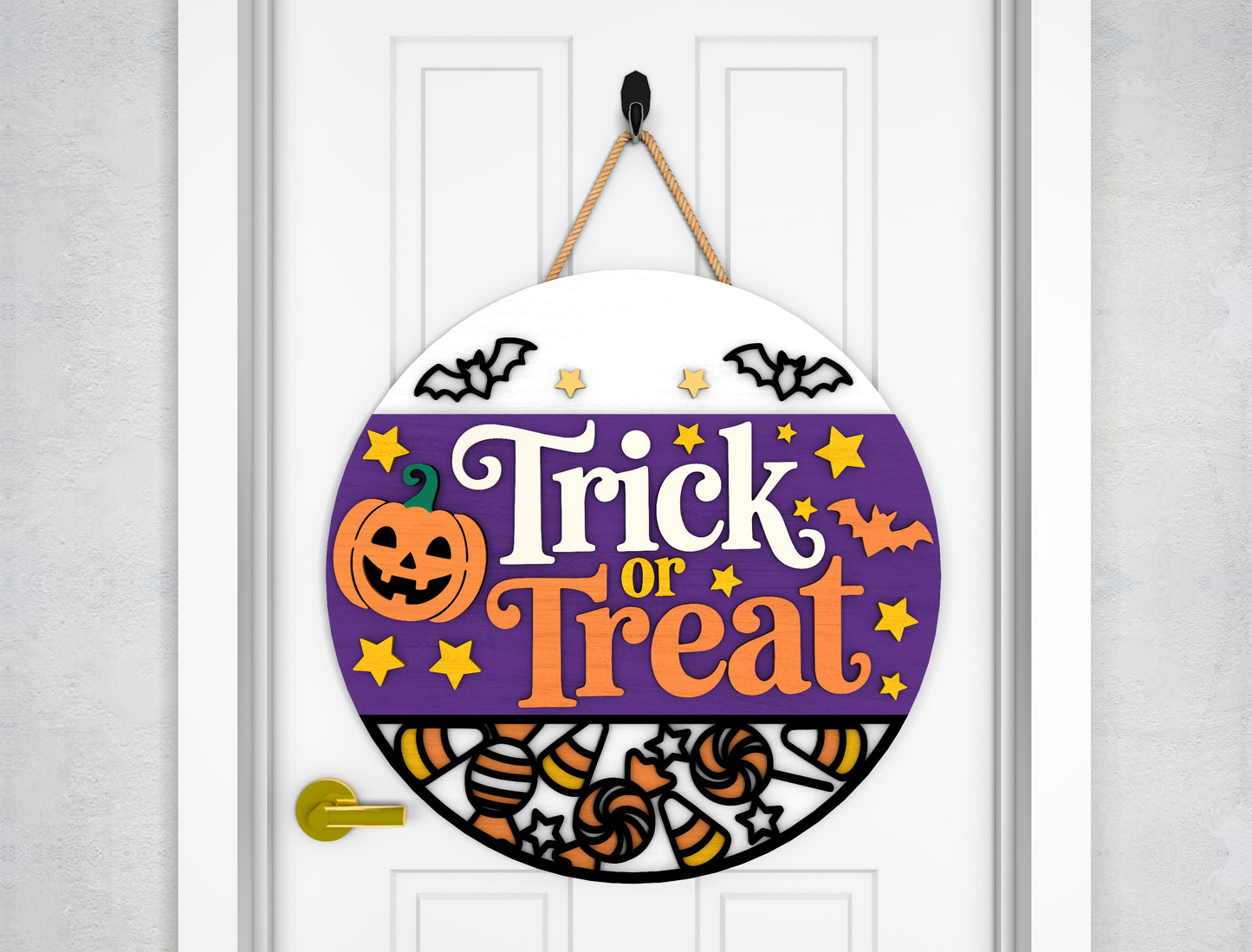 2 Witch Halloween Door Sign SVG Trick or Treat Laser Cut Bundle for xTool